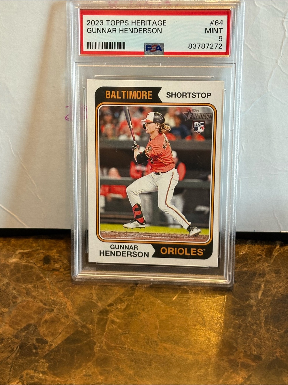 Topps 2023 Heritage Gunnar Henderson Orioles Card - Orange/Black PSA 9